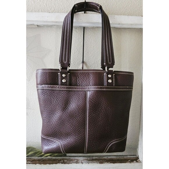 Coach Hamilton Purple Pebbled Leather Shoulder Tote Bag purse F13959 Excellent - Picture 2 of 10